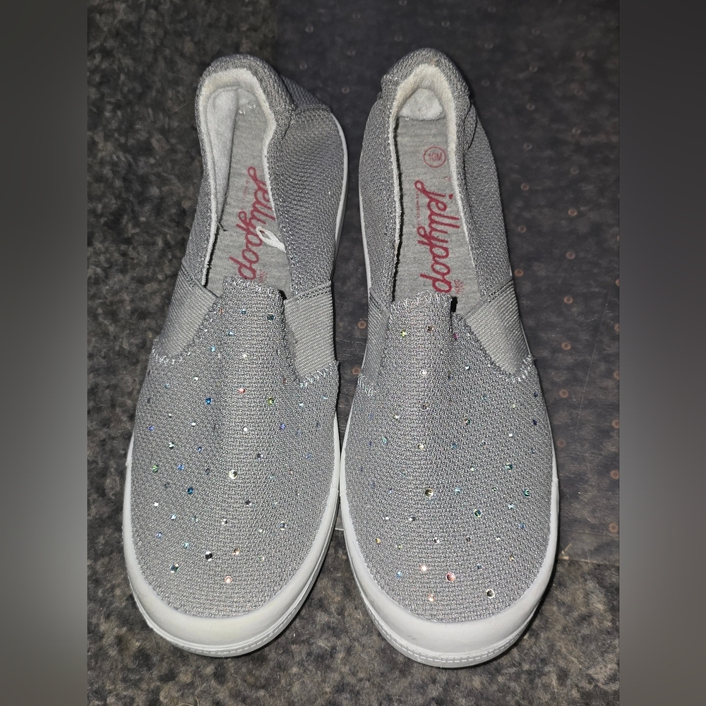 Jellypop Silver Slip-On Sneakers with Sparkling Rhinestones